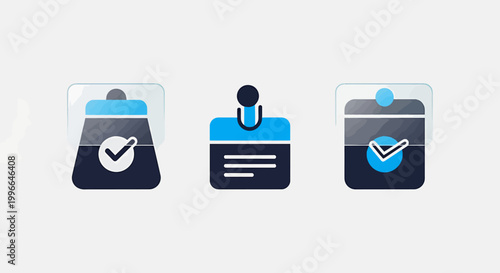 Three different checklist icons with checkmarks blue and dark blue colors isolated on white background todo list task list checklist checkmark clipboard complete approved verification