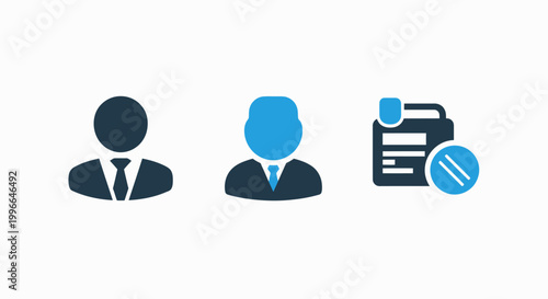 User profile and document icons set with user experience document business administrator identity management information clipboard settings interface security connection organization