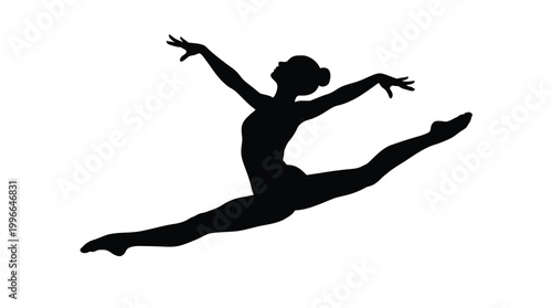 Silhouette of a graceful gymnast performing a split leap