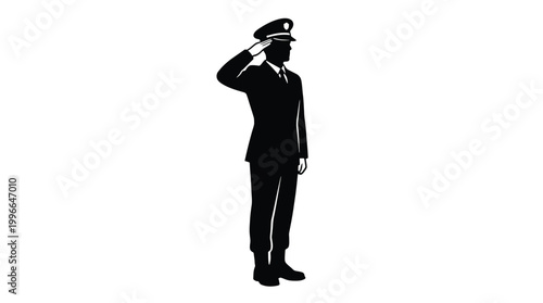 Silhouette of a military officer in uniform saluting, representing respect, discipline, honor, and service