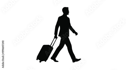 Silhouette of a businessman walking with a suitcase