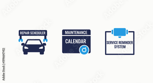 Car repair scheduler maintenance calendar service reminder system icons for automotive management with automobile scheduler maintenance calendar reminder automotive management mechanic