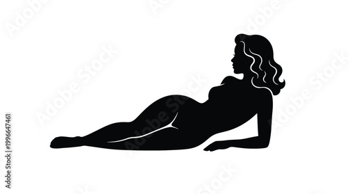 Slika na platnu Silhouette of a beautiful woman lying down, elegant female body shape, side view