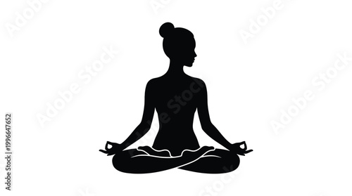 Silhouette of a woman in a yoga lotus pose, meditation, mindfulness, and relaxation concept