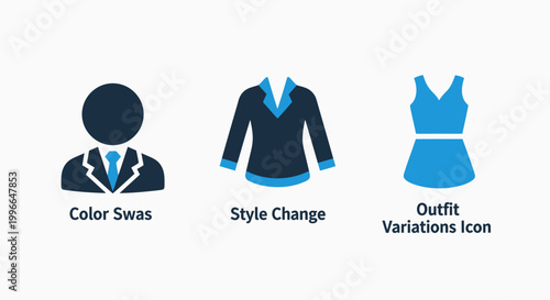 Fashion and clothing customization icons representing color swatches style change and outfit variations for e-commerce retail apps with clothing shopping commerce variation boutique application