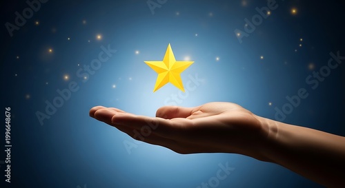 Achieving Greatness Hand Elevating a Shining Golden Star