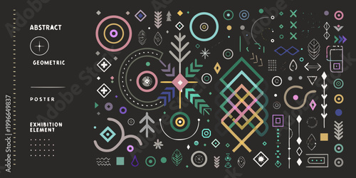 collection of abstract geometric shapes on dark background
