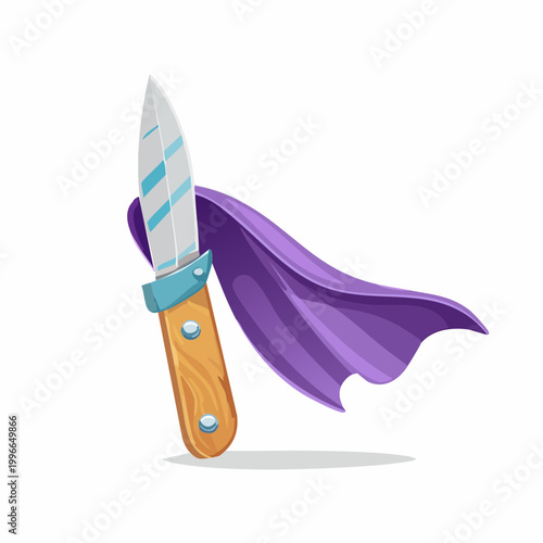 Cartoon Knife with Purple Superhero Cape