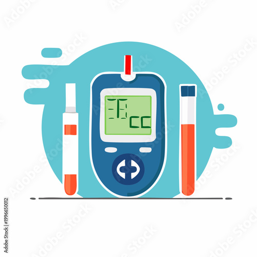 Blood Glucose Meter and Test Tubes Illustration