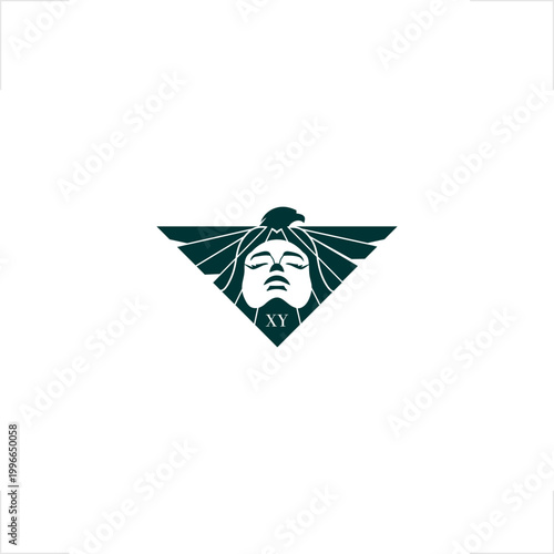 Powerful goddess niche logo for coaching industry, featuring geometric triangular style. Ideal for empowerment workshops, executive leadership branding, spiritual retreats, luxury cosmetics