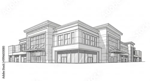 Obraz Architectural sketch of a modern commercial building facade.