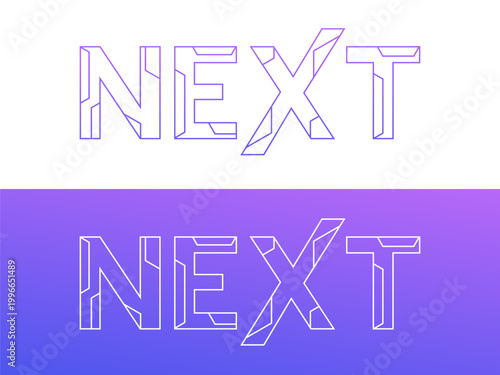 Modern NEXT Letter Logo vector illustration Typography Design with hexagon lines overlapping in outline text style Representing Digital Transformation, Future Progress, Innovation, new tech, AI, AGI.