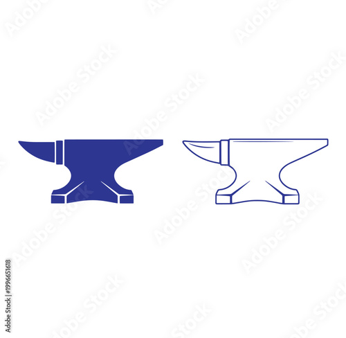 Two anvil silhouettes in blue and white on a white background
