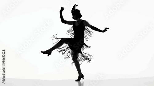 Silhouette of a woman dancing in a flapper dress with fringe