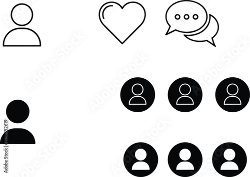 User profile icons set avatar people symbols solid outline vector collection isolated design