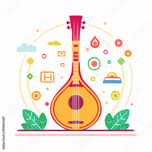 Flat Design Illustration of a Bouzouki
