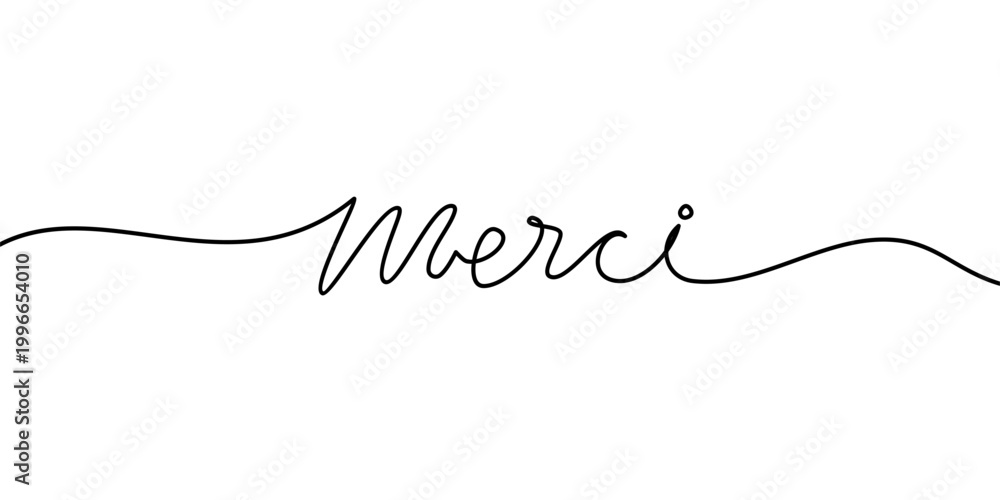 Fototapeta premium Merci - continuous one line. Modern calligraphy quote line script word merci. france word Calligraphic inscription word
