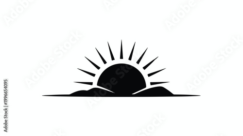 Simple black silhouette of a sunrise over hills