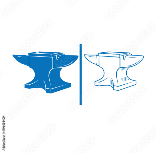 blue anvil icons in outline style for design and industrial concepts  two anvil illustrations