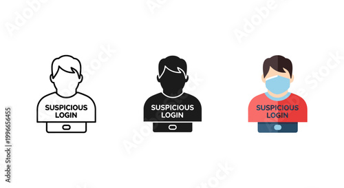 Suspicious login warning icons with faceless user avatars in flat design