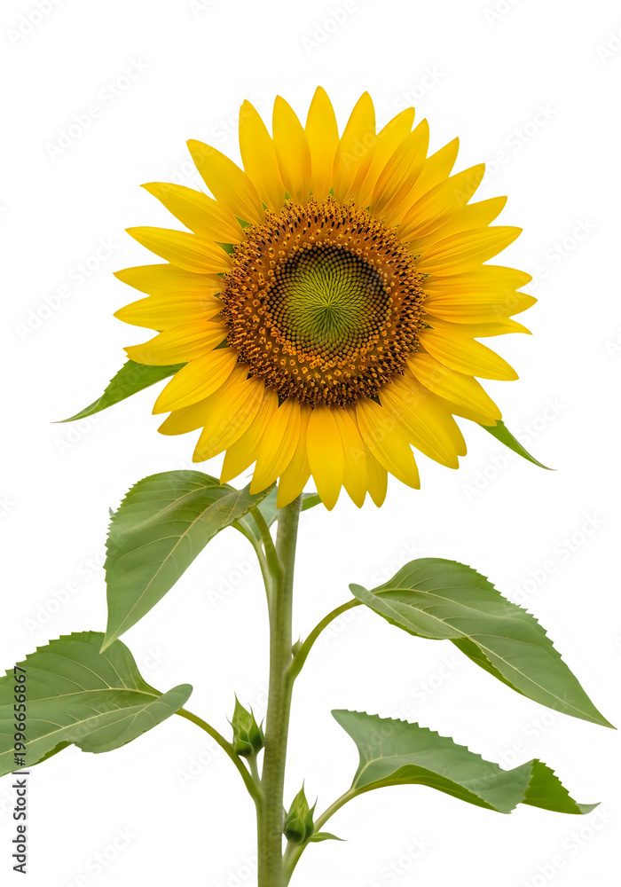 Fototapeta premium Vibrant sunflower in full bloom with lush green leaves