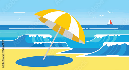 Schilderij op canvas A beach scene with umbrella