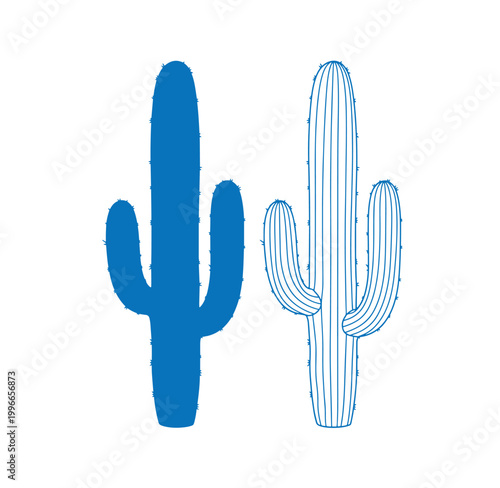 Two blue cactus illustrations side by side on white background