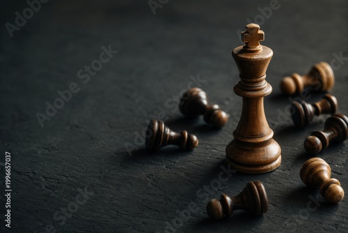 Chess King Among Fallen Pieces Business Risk Strategy Concept