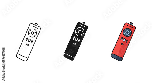Set of three universal remote controls with digital displays isolated on white