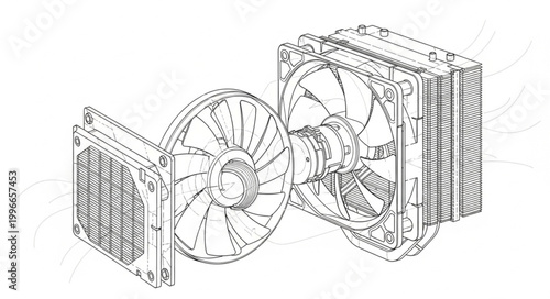 Computer Cooling System with Fans and Radiators.
