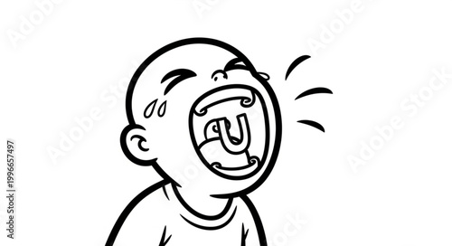 Baby Crying Loudly With Tears And Sweat.