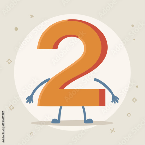 Cartoon Number Two Character with Arms and Legs
