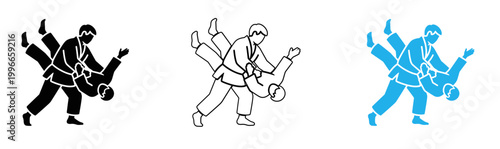 Two silhouetted figures in dynamic martial arts pose against black background