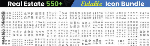Real Estate Icon Bundle, 550+ Editable Icons for Property Business