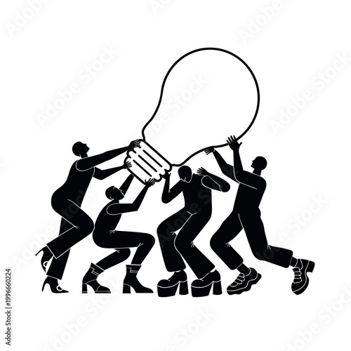 Startup Team Carrying Light Bulb Silhouette Illustration