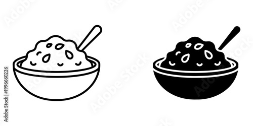 Bowl of porridge with a spoon, showcasing a healthy breakfast, hot cereal, and comforting food, perfect for morning meals and nutritional content.