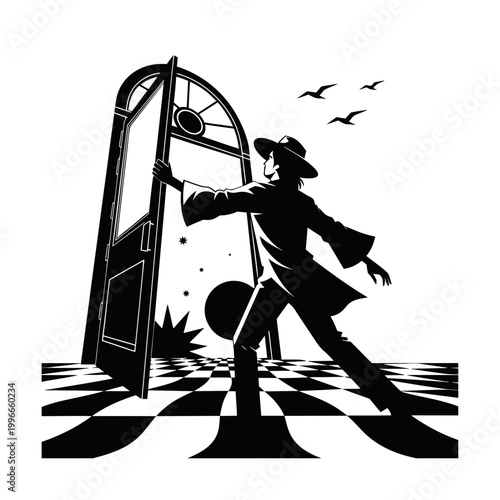 Entrepreneur Opening Opportunity Door Silhouette Illustration