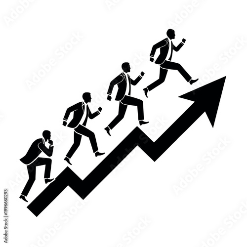 Business Team Climbing Growth Arrow Silhouette Illustration