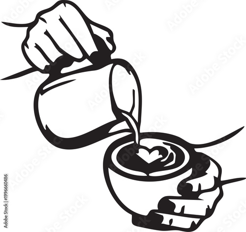 Pouring liquid into a cup a vintage illustration of beverage service