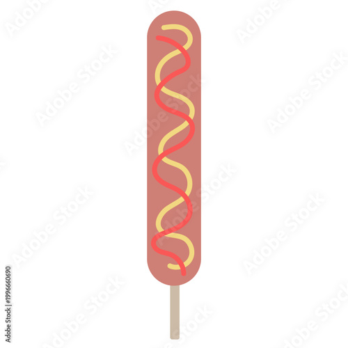 フランクフルトソーセージ 屋台グルメ 夏祭りアイコン 手描き風イラスト