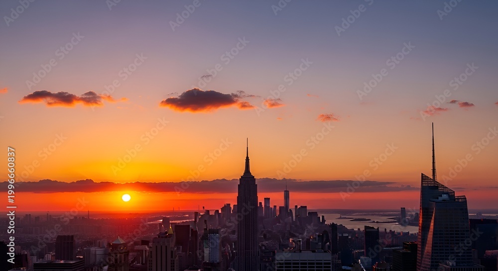 Naklejka premium New York City Skyline at Sunset, Empire State Building, Urban Landscape