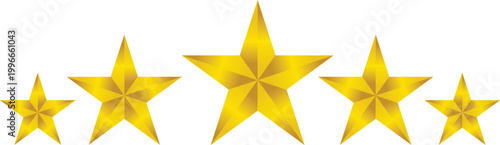 Golden star rating set from one to five stars, shiny luxury award icons, review and feedback symbols, glossy gold stars ranking scale isolated on white background