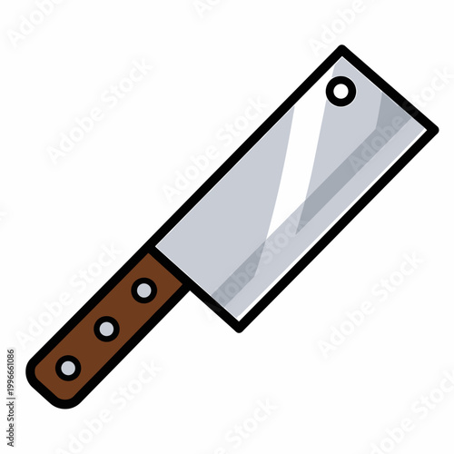 A cartoon-style illustration of a sharp kitchen knife with a brown handle on a white background.