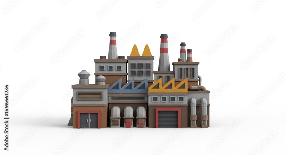 Fototapeta premium Cartoon style factory building with multiple chimneys.