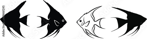 Abstract black and white illustration of two angular wing like shapes