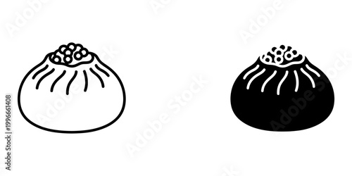 Steamed bun icon outline and solid black simple representation of dim sum or bao filled food item graphic element vector illustration.