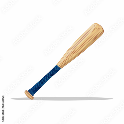 Wooden baseball bat with blue grip