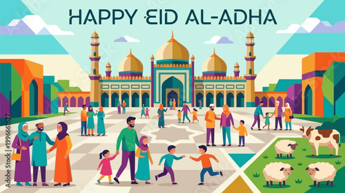 Happy Eid al-Adha Celebration Families Gather at Grand Mosque