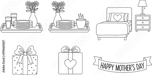 Mother's day gift collection sketch bedside table presents and celebration banner