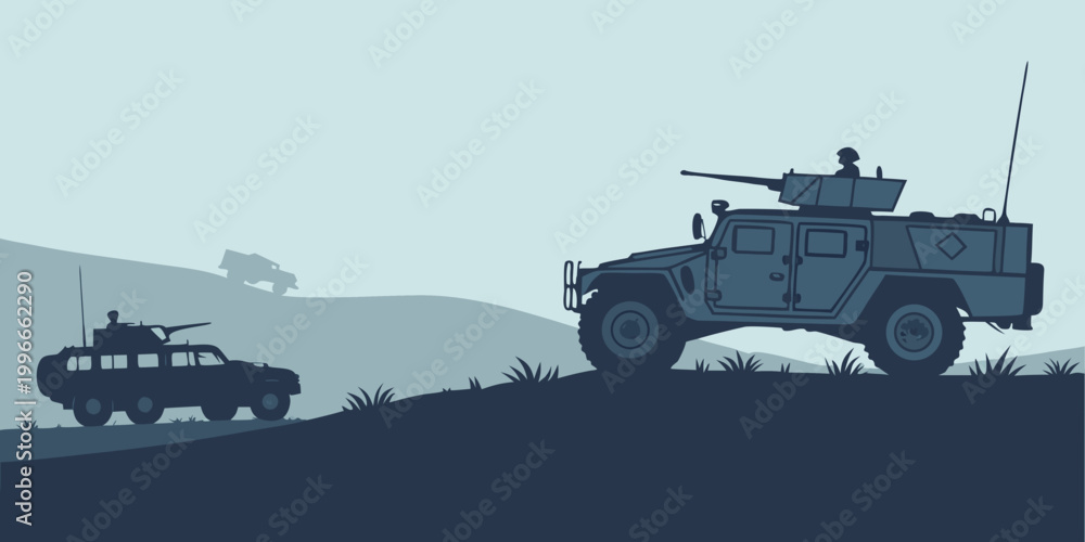 Fototapeta premium military vehicles on a hill Vector